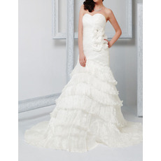 Romantic Sweetheart Court Train Tiered Skirt Wedding Dresses with 3D Flowers
