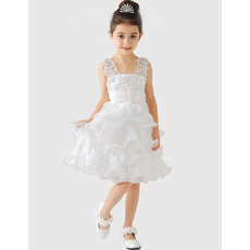 Discount Chic Wide Straps V-Neck Short Layered Skirt Girls First Communion Dresses/ Organza Flower Girl Dresses Under 100 with A
