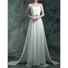 Elegant Strapless Chiffon Pleated Wedding Dresses with Rhinestone Waist and 3D Flowers