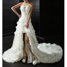 Romantic Chic High-Low Chapel Train Wedding Dresses with Ruffled Organza Detail