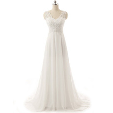 Graceful A-Line Sweep Train Chiffon Wedding Dresses with Applique Beaded Bodice