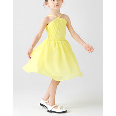 Inexpensive Couture Spaghetti Straps Knee Length Ruching Chiffon Little Girls Easter Dresses