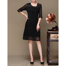 Elegance Knee Length Lace Pleated Black Mother Dresses with Half Sleeves