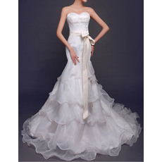 Stunning Mermaid Sweetheart Lace Bodice Wedding Dress with Tiered Skirt