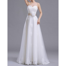 Perfect Sweetheart Appliques Tulle Wedding Dress with Sash and Ruched Bodice