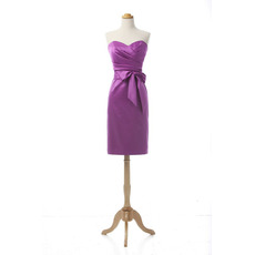 Discount Column Sweetheart Knee Length Satin Cocktail Dress with Bow