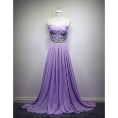Custom Sweetheart Long Chiffon Lace-Up Pleated Evening/ Prom Dresses