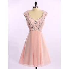 Sweet Short Chiffon Homecoming Party Dresses with Twinkle Beaded Crystal Embellished