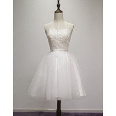 Simple Ball Gown Sweetheart Short Wedding Dresses with Tulle Skirt and Lace Appliques