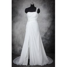 Stylish One Shoulder Chiffon Wedding Dresses with Side Slit and Asymmetrical Pleating