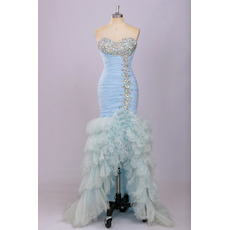 Custom Mermaid Sweetheart High-Low Chiffon Ruffle Evening Dresses