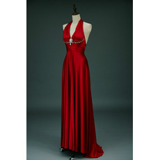 Stunning V-Neck Pleated Elastic Woven Satin Evening Dresses with Sexy Exposed Back
