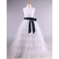 Discount Long Length Tulle Layered Skirt Flower Girl Dresses with Sashes