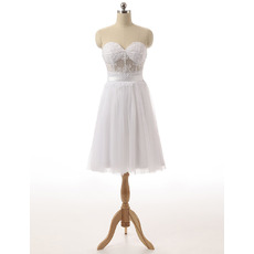 Simple Sweetheart Knee Length Tulle Beach Wedding Dresses with Illusion Waist