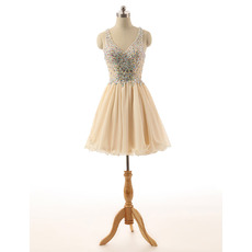 Perfect V-Neck Short Chiffon & Lace Homecoming Dresses with Shimmering Rhinestone Embellished