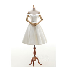 Simple Ivory Off-the-shoulder Knee Length Satin Wedding Dresses