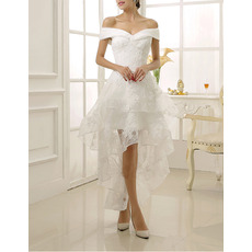 Beautiful Off-the-shoulder Knee Length Lace Wedding Dresses with Tiered Skirt