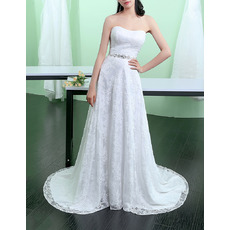 Discount Strapless Sleeveless Lace Wedding Dresses with Beaded Detail