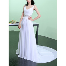 Elegance V-Neck Chiffon Wedding Dresses with Criss Cross Bsut and Beaded Appliques