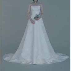 Simple A-Line Strapless Sleeveless Floor Length Satin Wedding Dresses