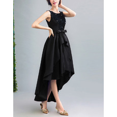 Affordable High-Low Satin Black Lace-Up Cocktail Party Dresses