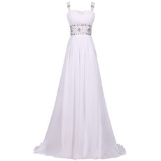 Elegantly Pleated Chiffon Evening Dresses with Crystal Beaded Waist and Straps