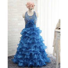 Designer Halter Crystal Detailing Layered Skirt Girls Party Dresses for Juniors/ Gorgeous Tiered Flower Girl Dresses