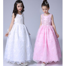 Beautiful Ball Gown Ankle Length Beaded Appliques Lace White Flower Girl Dresses/ First Communion Dresses