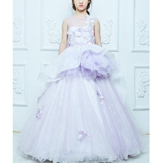 Amazing Perfect Ball Gown Illusion Neckline Full Length Appliques Lace Tulle Little Girls Party Dresses with with Layered Draped