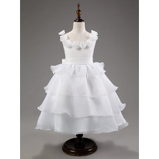 Pretty Ball Gown Tea Length Layered Skirt Organza Flower Girl/ White Perfect First Communion Dresses