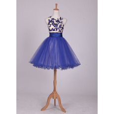 Elegantly Sleeveless Short Tulle Homecoming/ Party Dresses with Floral Appliques Bodice