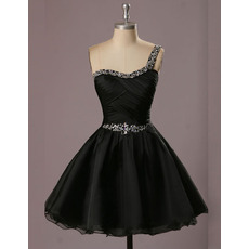 Dramatic Elegant Beaded One Shoulder Short Black Organza Homecoming Dresses