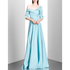 Elegance Lapel Asymmetric Shoulder Satin Evening Dresses with Half Sleeves