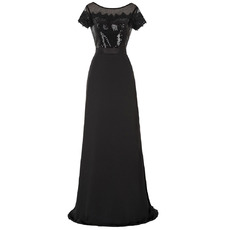 Discount Custom Floor Length Black Chiffon Sequined Mother of The Bride Dresses with Short Sleeves