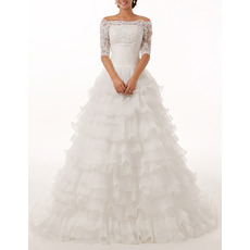 Gorgeous Off-the-shoulder Layered Organza Wedding Dresses with Half Sleeves