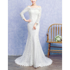 Elegantly Off-the-shoulder Lace Wedding Dresses with Long Sleeves