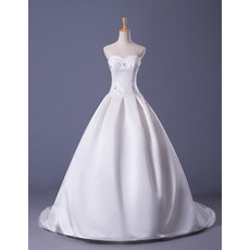 Discount Ball Gown Sweetheart Satin Wedding Dresses with Pearl Beading