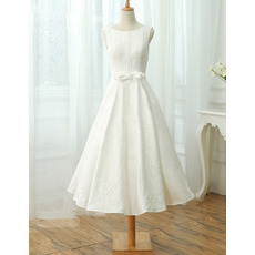 Simple A-Line Tea Length Lace Reception Wedding Dresses with Deep V-back