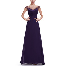 Simple A-Line V-Neck Floor Length Chiffon Evening Dresses with Pleated Bust