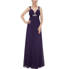 Sexy Wide Straps Floor Length Pleated Chiffon Evening Dresses with Beaded Detail
