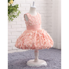 Pretty Baby Girl Sleeveless Knee Length Flower Girl Dresses with Allover Appliques and Pleated Waist