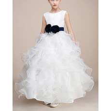 Pretty Ball Gown Ankle Length Organza Flower Girl Dresses with Ruffles Galore Skirt