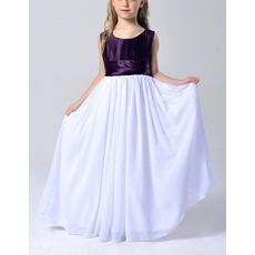 Custom Cute Sleeveless Floor Length ChiffonTwo Tone Ruched Flower Girl Dresses