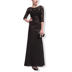 Custom Asymmetrical Pleated Black Mother Dresses for Wedding Party with 3/4 Long Length Sleeves