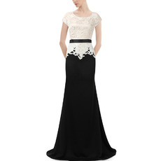 Couture Stunning Floor Length Chiffon and Lace Two Toned Mother of the Bride Dress with Short Sleeves