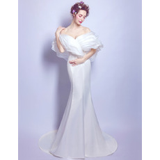 Fashionable and Unique Sheath Wedding Dresses with Tiered Organza Neckline