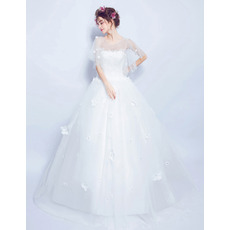 Romantic Ball Gown Full Length Tulle Wedding Dress with 3D Flowers Detail