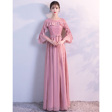 New Style Long Chiffon Prom Evening Dresses with 3/4 Long Sleeves