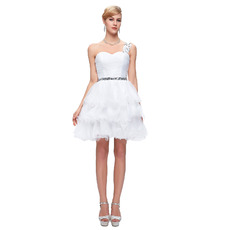 Beautiful One Shoulder Short White Organza Homecoming Dresses with Rhinestone Waist
