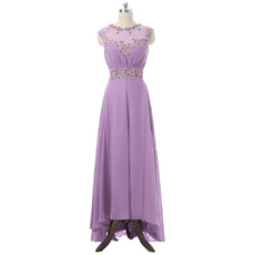 Beautiful Illusion Neckline High-Low Chiffon Mother of the Bride Dresses with Lace Appliques Beaded
